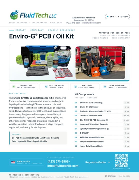First page of the ENVIRO-G PCB/Oil Kit cut sheet