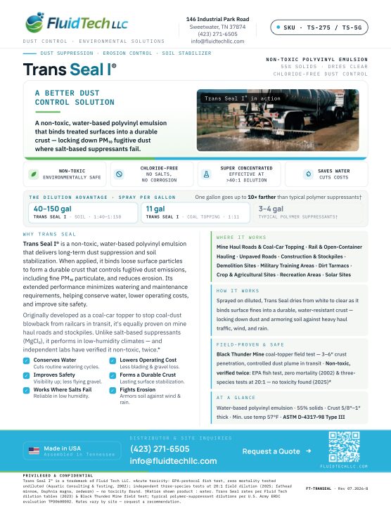 First page of the Trans Seal I dust control cut sheet
